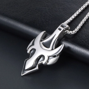 Wolf tooth titanium steel pendant necklace for men featuring black enamel geometric inlay