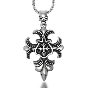 Pendentif croix tête de mort gothique pour homme en acier inoxydable argenté vieilli