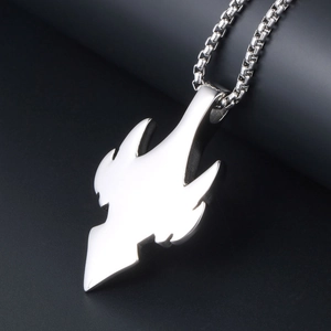 Punk style wolf tooth titanium steel pendant necklace with silver box chain for men