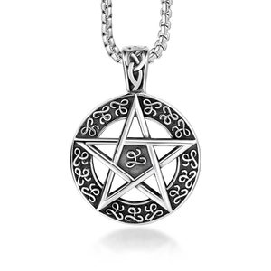 Vintage Titanium Steel Pentagram Pendant Necklace For Men Women Hollow Out Celtic Knot Round Star Mystery Fashion Jewelry