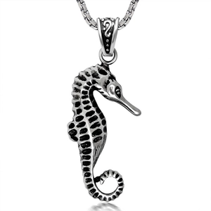 Vintage Stainless Steel Seahorse Pendant Necklace For Men Women Retro Animal Shape Personality Polished Jewelry Accessories