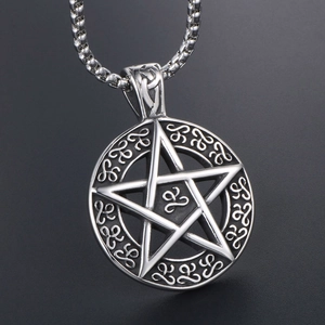 Vintage stainless steel pentagram star pendant necklace with Celtic knot patterns for men
