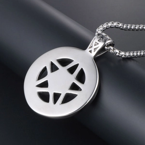 Polished titanium steel necklace with a hollow hexagram star pendant for men