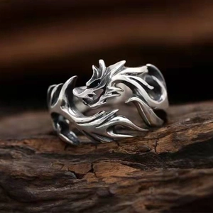 Retro Drachenring aus Vintage-Titanstahl in Silberoptik mit verstellbarem Design