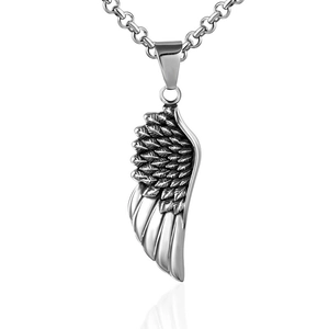 Vintage Titanium Steel Wing Pendant Necklace Punk Feather Design Retro Hip Hop Stainless Steel Neck Jewelry For Unisex
