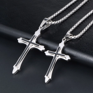 Men Titanium Steel Cross Pendant Necklace With Black Enamel Drip Oil Minimalist Modern Urban Fashion Jewelry For Men Gift