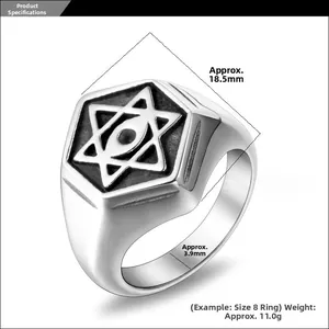 Detailed product dimensions for the vintage stainless steel star signet ring for men