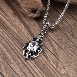 Gothic flame flame stainless steel necklace with sparkling round zircon pendant for men