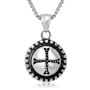Collana con Ciondolo a Croce Tonda Gotica Vintage in Acciaio al Titanio Lucidato Punk per Uomo Donna Gioielli Religiosi Retro
