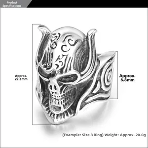 Detailed macro view showing the precise dimensions of a vintage steel skull ring
