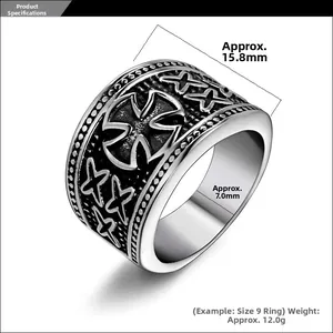 Detailed specs of the vintage cross steel ring with dimensions and weight measurements