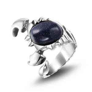 Vintage Stainless Steel Scorpion Ring For Men Punk Gothic Rock Scorpio Ring With Blue Sandstone Red Rhinestone Jewelry