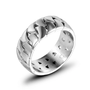 Minimalist silver stainless steel curb chain ring with hollow design for men and women