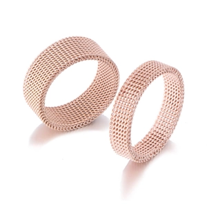 Minimalist Stainless Steel Mesh Weave Ring For Men Women Rose Gold Plated Industrial Geometric Grid Pattern Fashion Jewelry