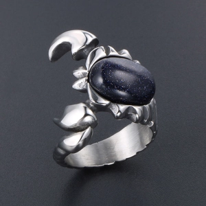 Retro stainless steel scorpion ring featuring a blue sandstone inlay in punk style