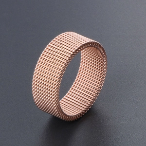 Modern rose gold mesh woven ring in durable titanium steel with honeycomb structure