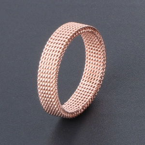 Minimalist rose gold mesh woven ring made of flexible titanium steel for men and women