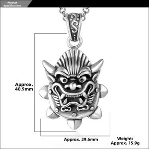 Detailed dragon head pendant dimensions showing 40.9mm height and 15.9g weight