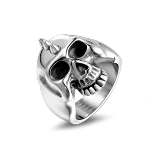 Vintage Titanium Steel Skull Ring With Spikes Punk Rock Gothic Men Jewelry Band Ring Retro Silver Color Accessory