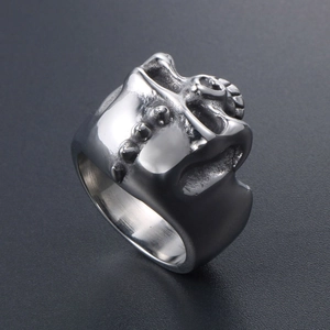 Punk style stainless steel skull ring with vintage silver finish for men and rockers