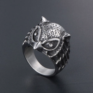 Vintage Stainless Steel Owl Head Ring For Men Women Gothic Punk Distressed Animal Shaped Band Ring Fashion Jewelry Gift