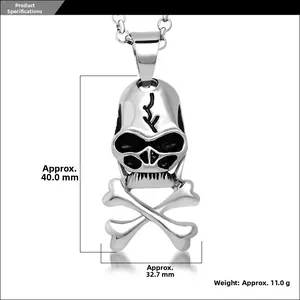 Detailed size view of silver skull and crossbones pendant with retro cracked texture