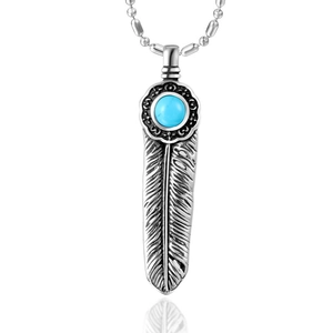 Vintage Gothic Edelstahl Feder Anhänger Halskette Für Herren Damen Retro Ethnischen Stil Synthetischen Stein Eingelegt Schmuck
