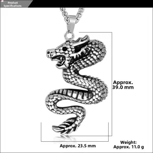 Detailed size specifications for the vintage titanium steel dragon pendant necklace