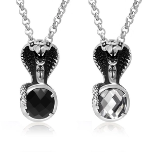 Stainless Steel Gothic Cobra Snake Pendant Necklace For Men Women Vintage Rhinestone Inlaid Animal Pendant Punk Jewelry Gift