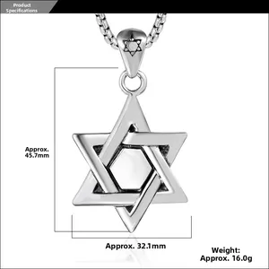 Detailed view of vintage hexagram star pendant with 45.7mm height and 32.1mm width