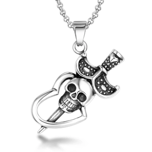Collier à Pendentif Cœur Épée Crâne Punk Gothique pour Hommes Femmes Acier Inoxydable Acier Titane Bijoux de Pendentif Démon Rétro Vieilli