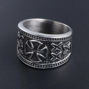 Vintage gothic iron cross stainless steel ring for men with retro distressed finish