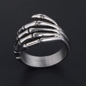 Vintage punk skull hand ring in titanium steel with realistic skeletal details