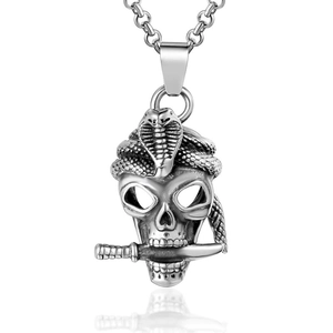 Gothic Skull Snake Pendant Necklace For Men Stainless Steel Cobra Dagger Punk Rock Retro Biker Jewelry Accessory Gift