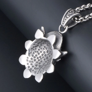 Men's titanium steel dragon pendant necklace with detailed honeycomb texture on silver back