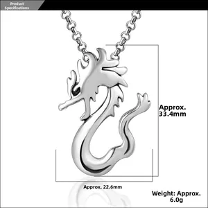 Detailed dragon pendant dimensions showing 33.4mm height and 22.6mm width specifications