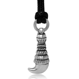Retro titanium steel wolf fang pendant necklace with intricate patterns and black cord