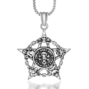 Vintage Pentagram Skull Pendant Necklace For Men Titanium Steel Punk Gothic Masonic Eye Of Providence Biker Jewelry Gift