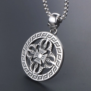 Vintage titanium steel necklace featuring a hollow round pendant with skull detail