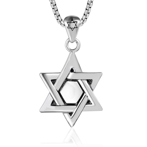 Vintage Stainless Steel Hexagram Star Of David Pendant Necklace For Men Women Polished Geometric Fashion Jewelry Necklace