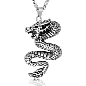 Vintage Stainless Steel Dragon Pendant Necklace For Men Retro Silver Dragon Jewelry Punk Hip Hop Street Style Necklace No Chain
