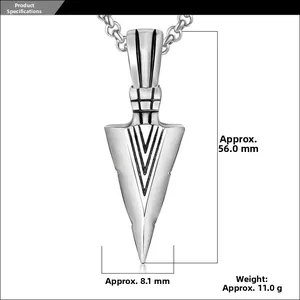 Detailed size specifications of the polished titanium steel arrowhead pendant for men