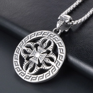 Retro titanium steel pendant necklace with skull clasp and hollow vajra motif charm