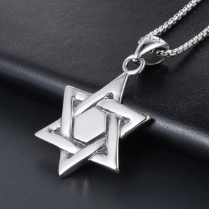Vintage stainless steel hexagram pendant necklace with polished box chain for men and women