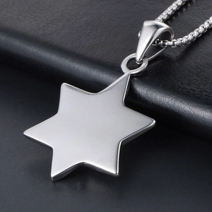 Polished stainless steel hexagram star pendant necklace with box chain for men and women