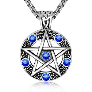 Vintage Stainless Steel Pentagram Pendant Necklace For Men Women Polished Celtic Knot Star Rhinestone Charm Fashion Jewelry