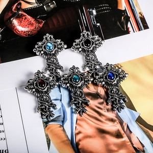 Vintage Gothic Dragon Wrap Cross Pendant Necklace Titanium Steel Rhinestone Inlay Retro Punk Jewelry For Men Women