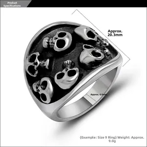 Detailed view of skull ring with 20.3mm width and 4.0mm thickness dimensions
