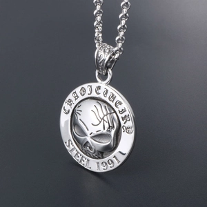 Retro 1991 big eye skull pendant necklace in silver stainless steel finish