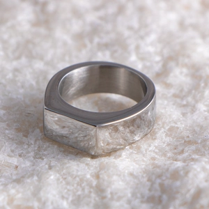 Minimalist Stainless Steel Flat Rectangular Signet Ring For Men Women Polished Geometric Silver Color Trendy Finger Jewelry